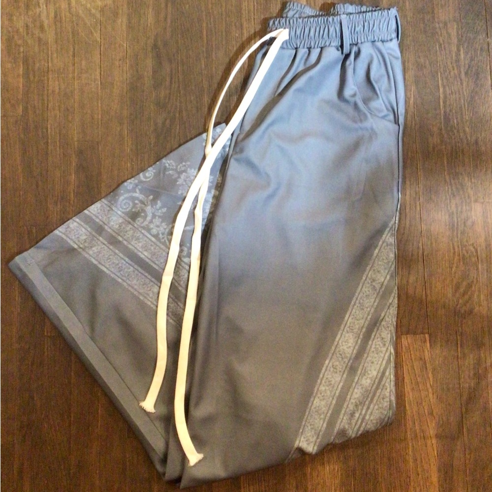 NEW! Boho poly paisley Gray Pants with Drawstring